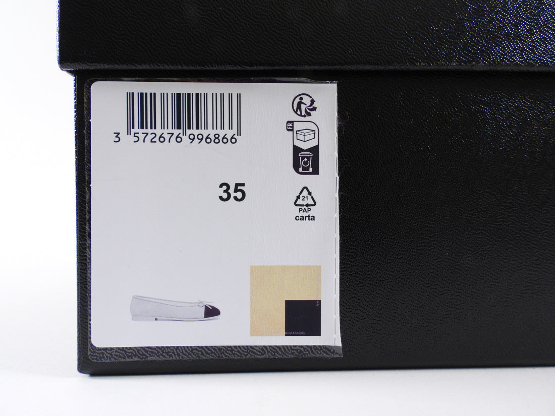 Chanel Beige and Black CC Cap Toe Suede Ballet Flats - 35C