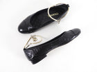 Chanel Black Patent Cap Toe Ballet Pearl CC Anklet Charm Flats - 37C