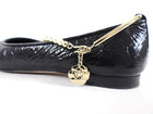Chanel Black Patent Cap Toe Ballet Pearl CC Anklet Charm Flats - 37C
