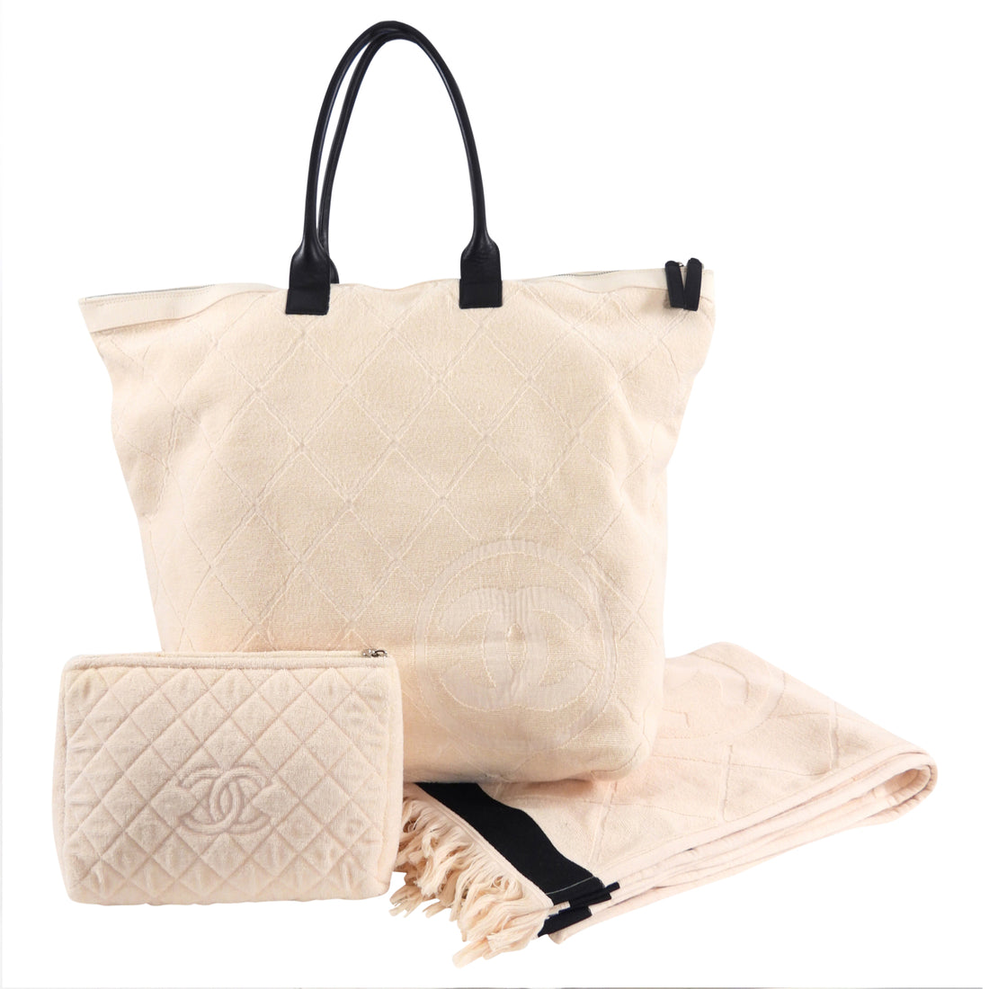 Chanel 2014 Cruise XL Terry Cloth Beach / Spa Bag and Towel 3pc Set