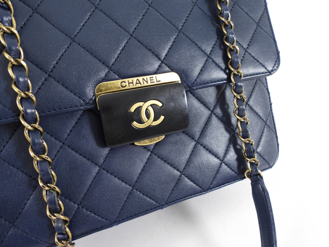 Chanel Navy Sheepskin Quilted Small Beauty Lock Chain Tote Bag
