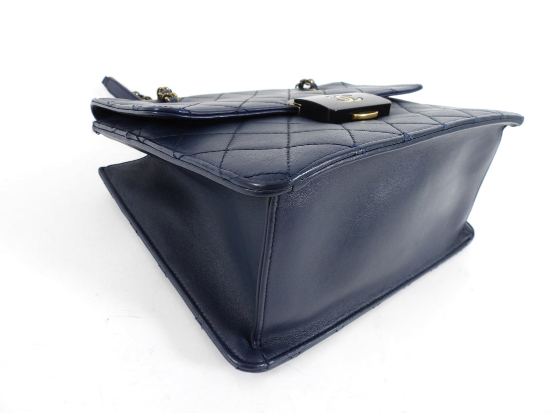 Chanel Navy Sheepskin Quilted Small Beauty Lock Chain Tote Bag