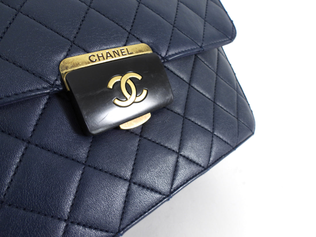 Chanel Navy Sheepskin Quilted Small Beauty Lock Chain Tote Bag