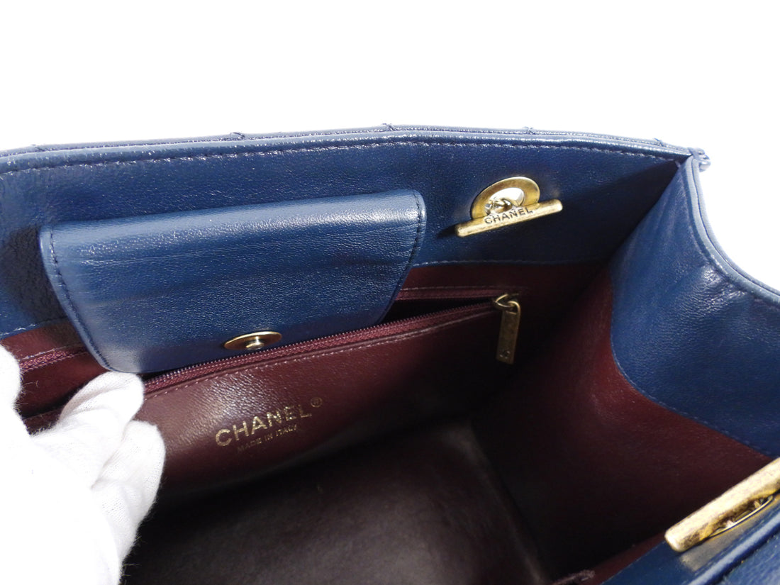 Chanel Navy Sheepskin Quilted Small Beauty Lock Chain Tote Bag