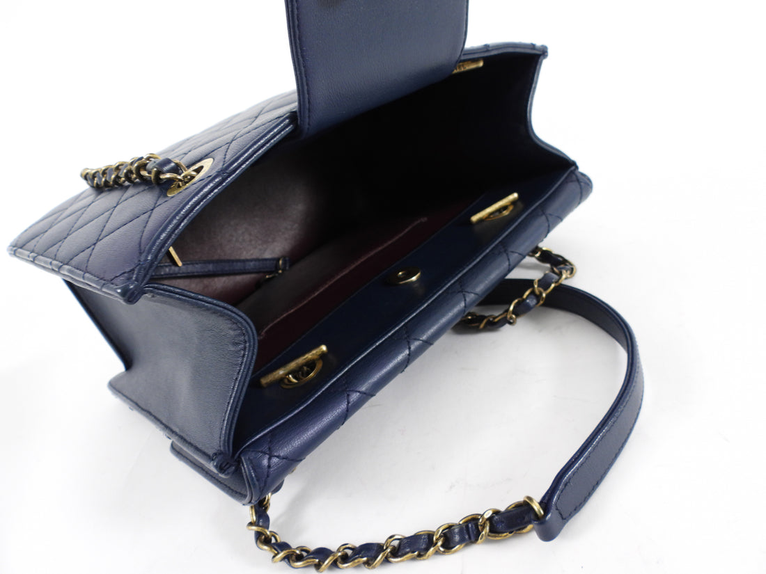 Chanel Navy Sheepskin Quilted Small Beauty Lock Chain Tote Bag