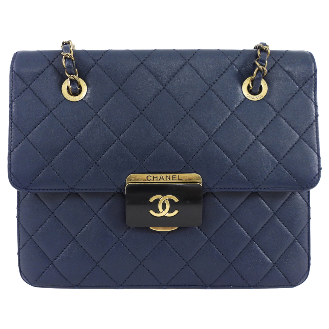 Chanel Navy Sheepskin Quilted Small Beauty Lock Chain Tote Bag