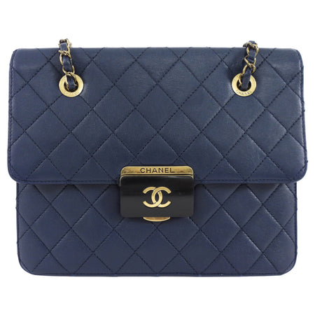 Chanel Navy Sheepskin Quilted Small Beauty Lock Chain Tote Bag