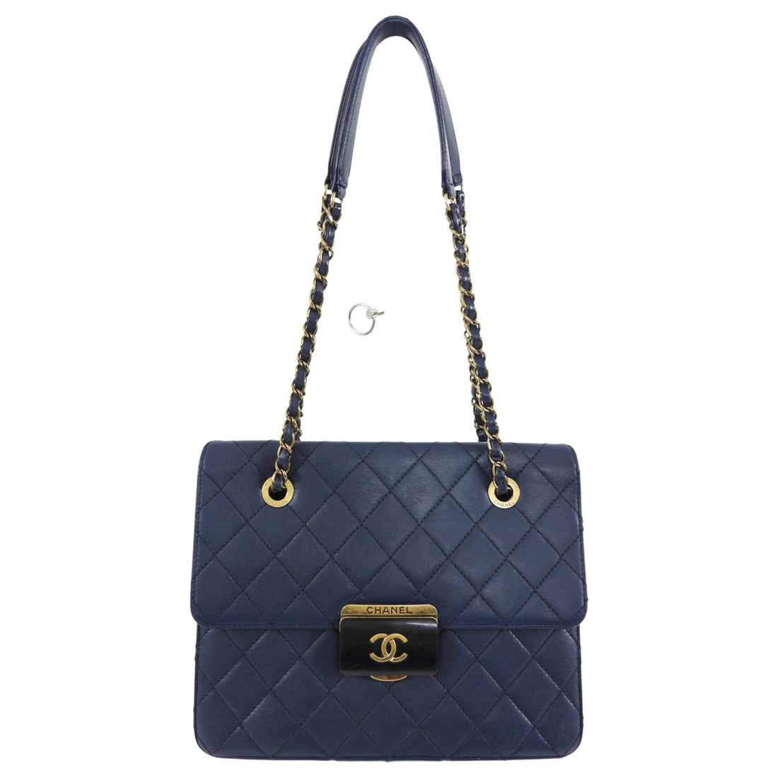 Chanel Navy Sheepskin Quilted Small Beauty Lock Chain Tote Bag