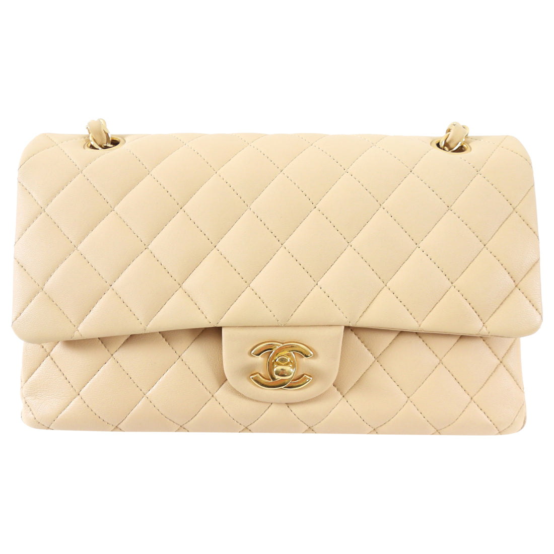 Chanel Beige Matte Lambskin Leather Medium Classic Double Flap Bag