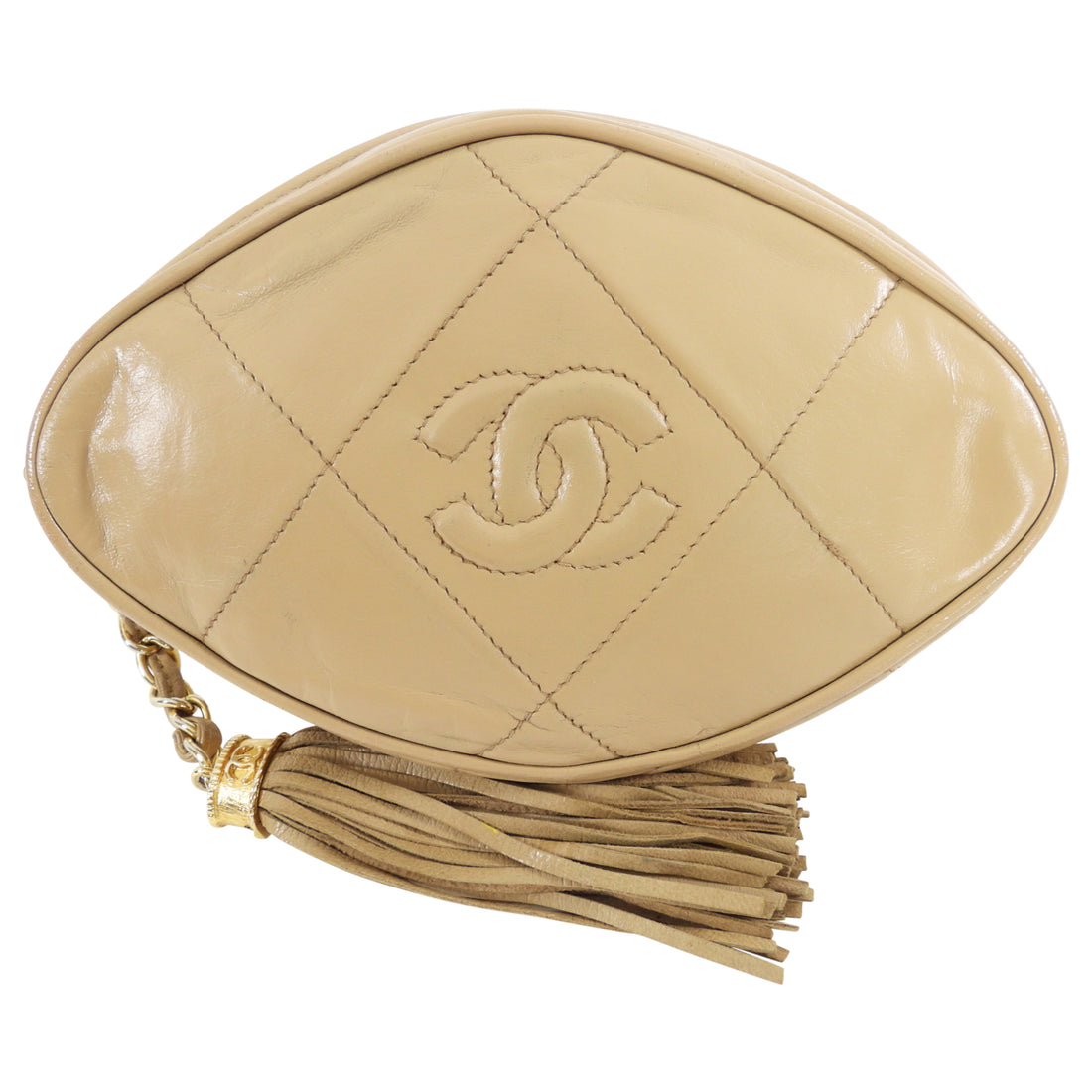 Chanel Vintage 1989-1991 Beige CC Diamond Tassel Clutch Bag