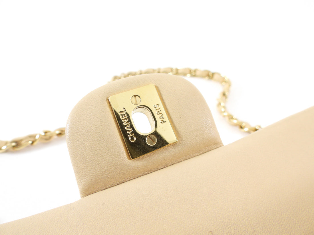 Chanel Beige Matte Lambskin Leather Medium Classic Double Flap Bag