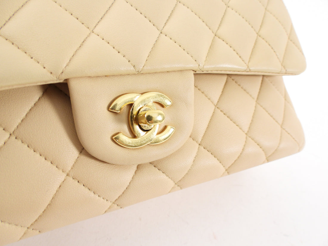 Chanel Beige Matte Lambskin Leather Medium Classic Double Flap Bag