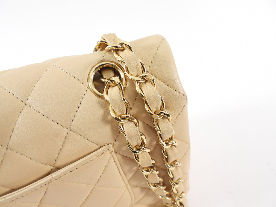 Chanel Beige Matte Lambskin Leather Medium Classic Double Flap Bag