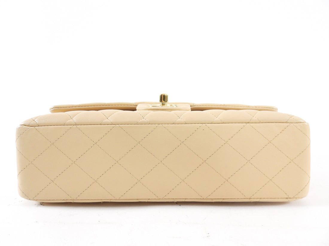 Chanel Beige Matte Lambskin Leather Medium Classic Double Flap Bag