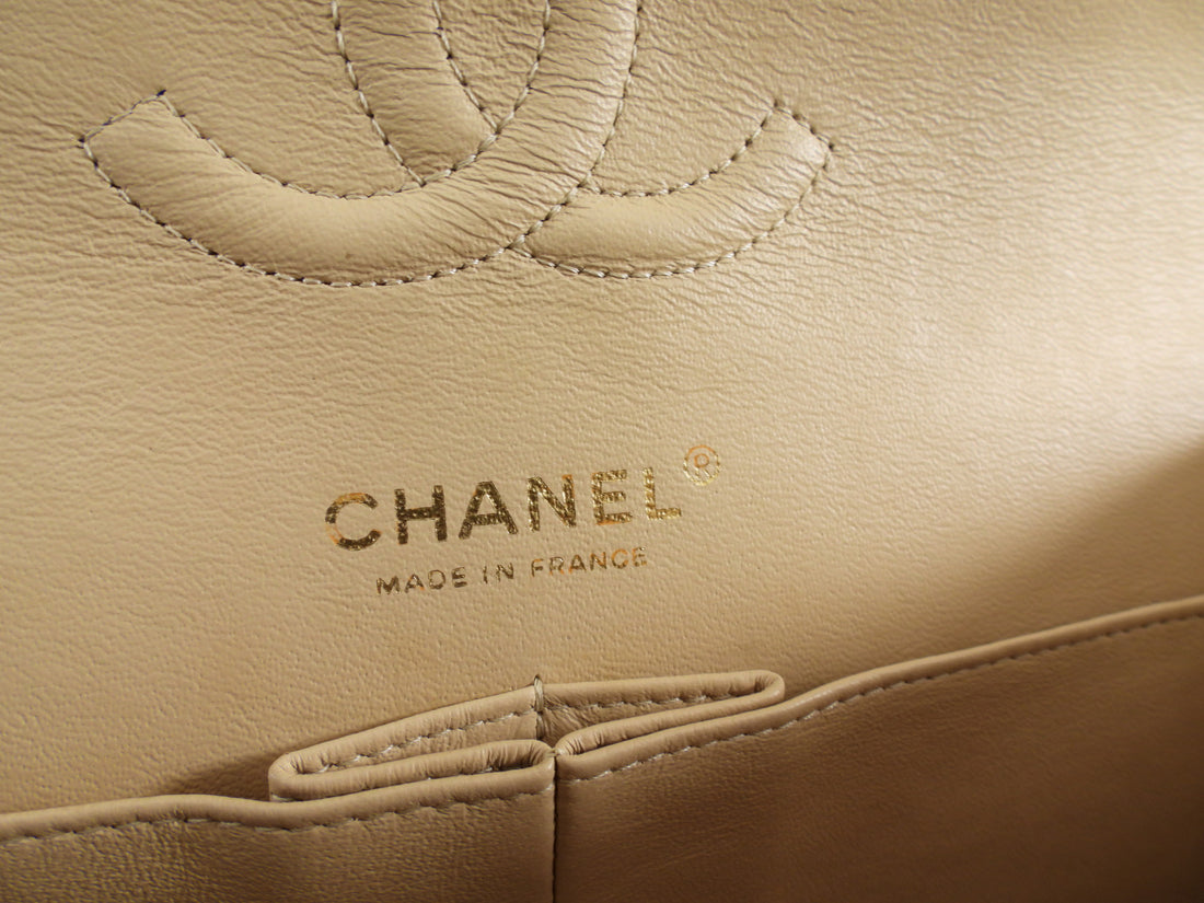 Chanel Beige Matte Lambskin Leather Medium Classic Double Flap Bag