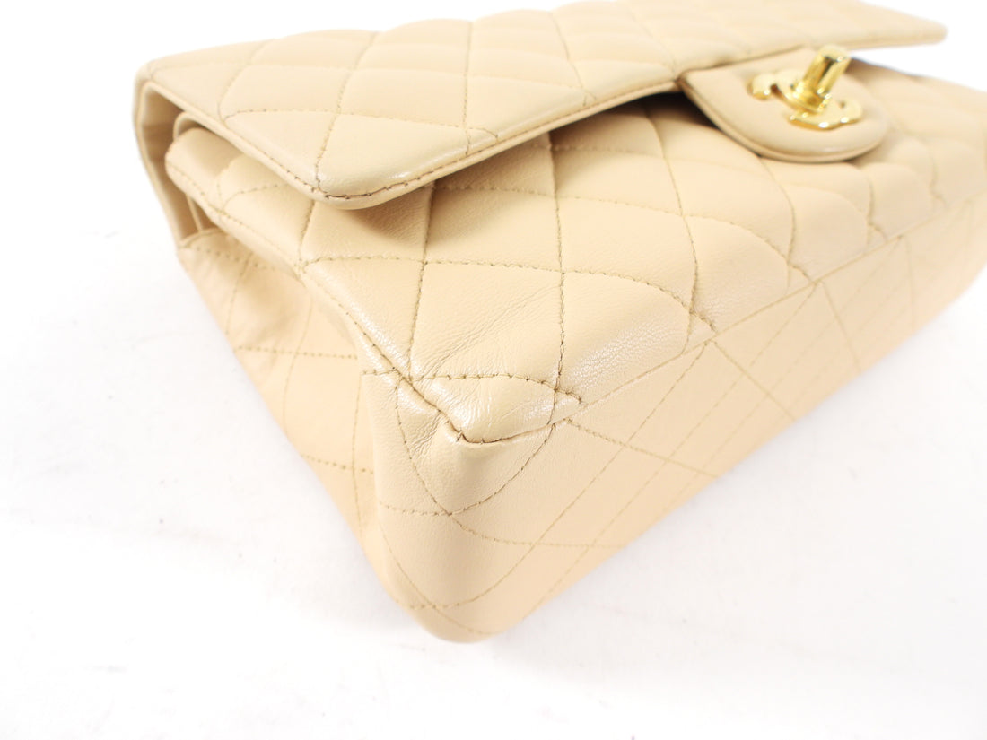 Chanel Beige Matte Lambskin Leather Medium Classic Double Flap Bag