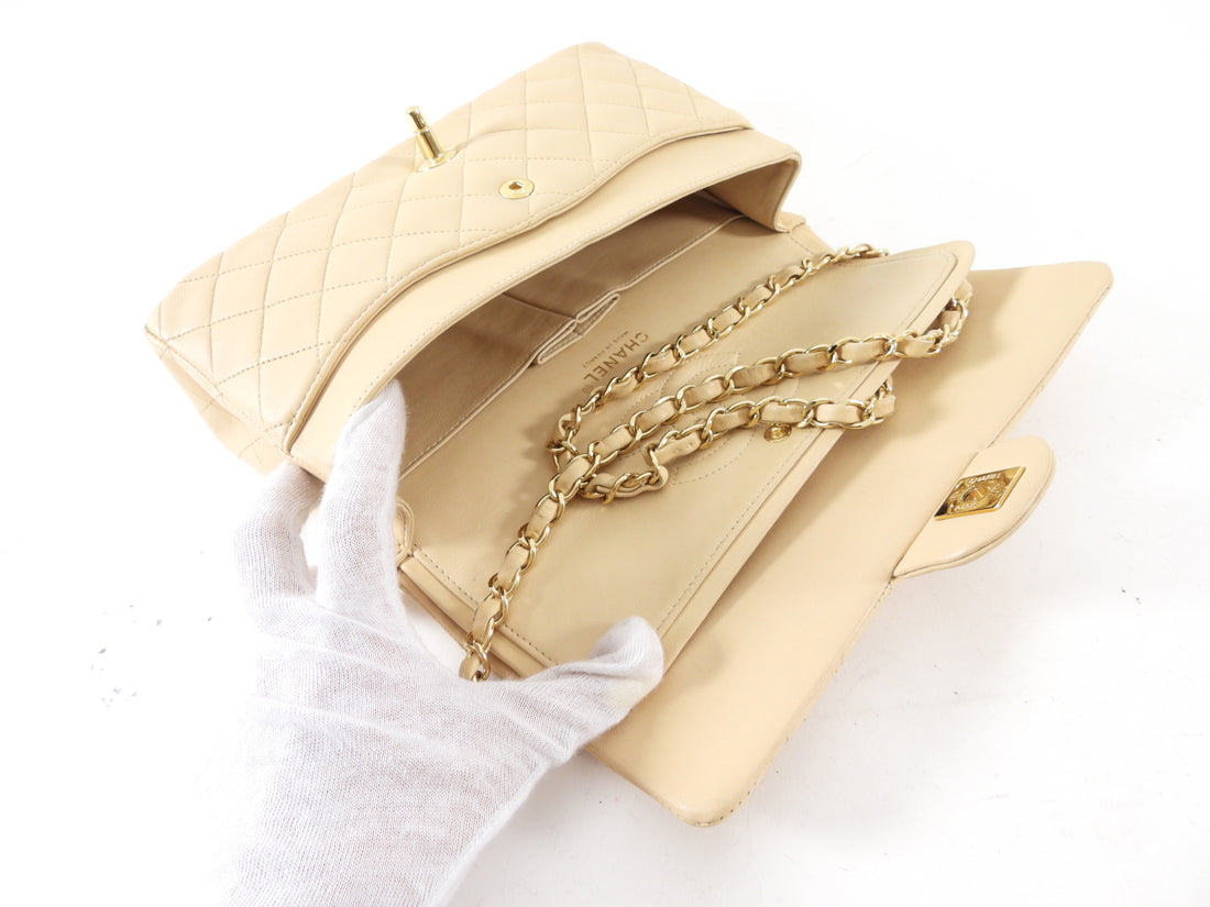 Chanel Beige Matte Lambskin Leather Medium Classic Double Flap Bag