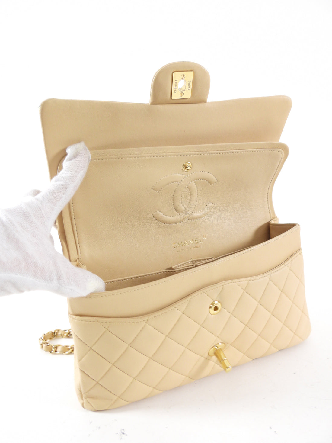 Chanel Beige Matte Lambskin Leather Medium Classic Double Flap Bag