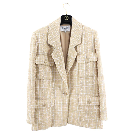 Chanel Spring 2019 Beige and Ecru Iridescent Tweed Blazer Jacket - FR42 / 10