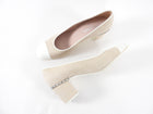 Chanel Light Beige Suede and White Patent Cap Toe Chain Pumps - 41 / 40