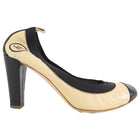 Chanel Beige and Black Cap Toe Elastic CC Pumps - 37 / 6.5