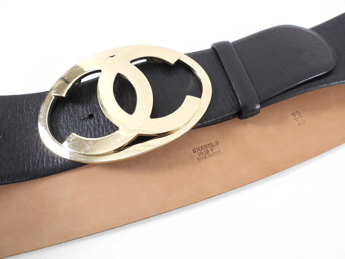 Chanel Vintage 00V Large CC Buckle Black Leather Belt - 90/36