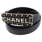 Chanel 18B Black Leather Chain Logo Spellout Buckle Belt - 80 / 32