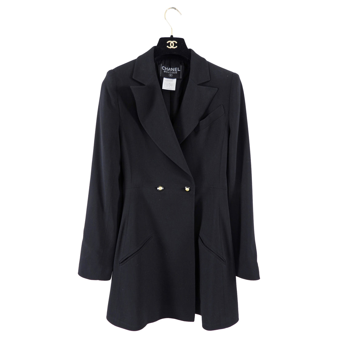 Chanel 98P Black Wool Fitted Long Blazer with Gold CC Buttons - FR36 / 4