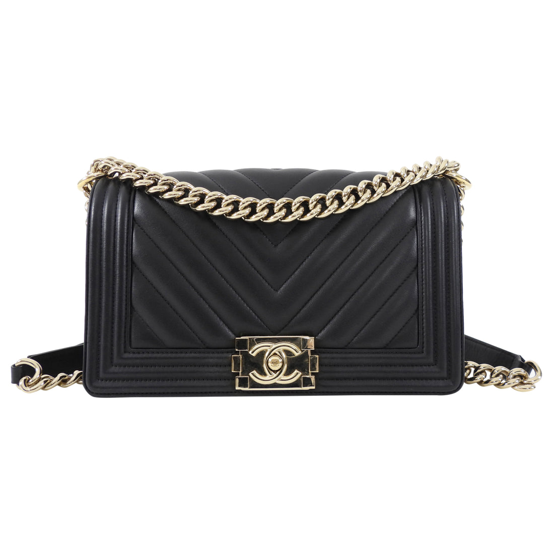 Chanel Black Chevron Quilted Leather Old Medium Le Boy Bag