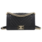 Chanel Black Chevron Quilted Leather Old Medium Le Boy Bag