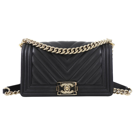 Chanel Black Chevron Quilted Leather Old Medium Le Boy Bag