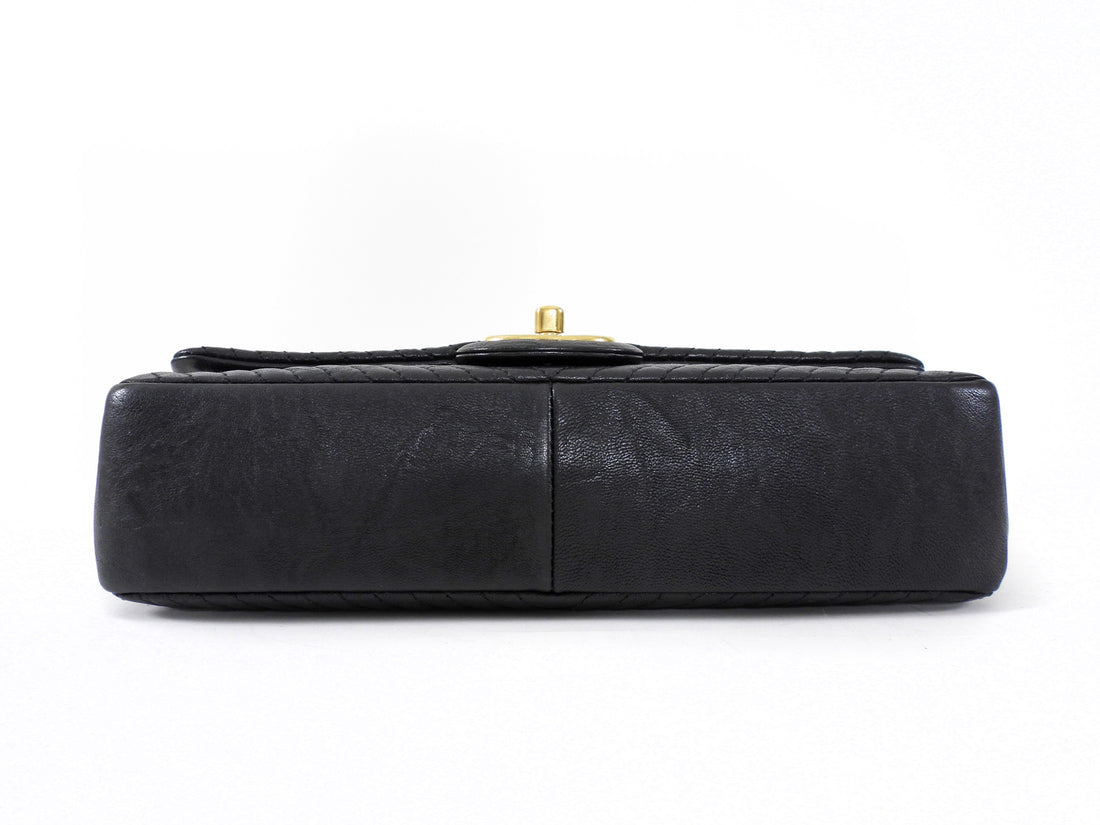 Chanel Surpique Chevron Black Quilted Leather Medium Flap Bag