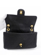 Chanel Surpique Chevron Black Quilted Leather Medium Flap Bag