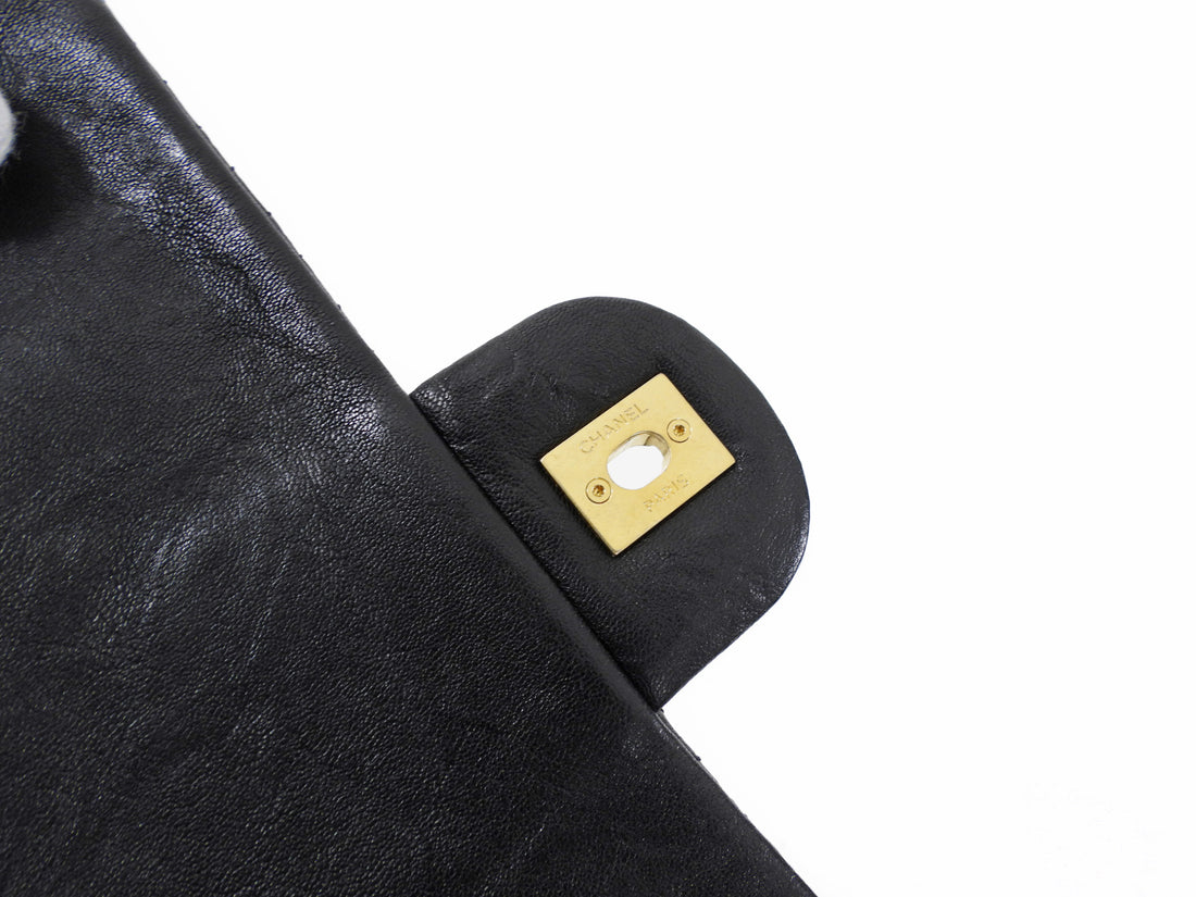 Chanel Surpique Chevron Black Quilted Leather Medium Flap Bag