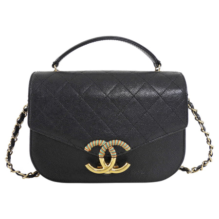 Chanel Black Caviar Leather Coco Curve Cuba Small Two Way Bag