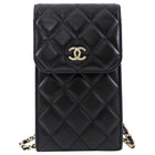 Chanel Black Leather Quilted CC Camelia Bow Crossbody Phone Holder