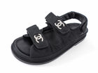 Chanel Black Canvas Quilted Crystal CC Dad Sandals - 37