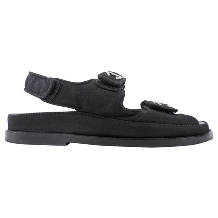 Chanel Black Canvas Quilted Crystal CC Dad Sandals - 37