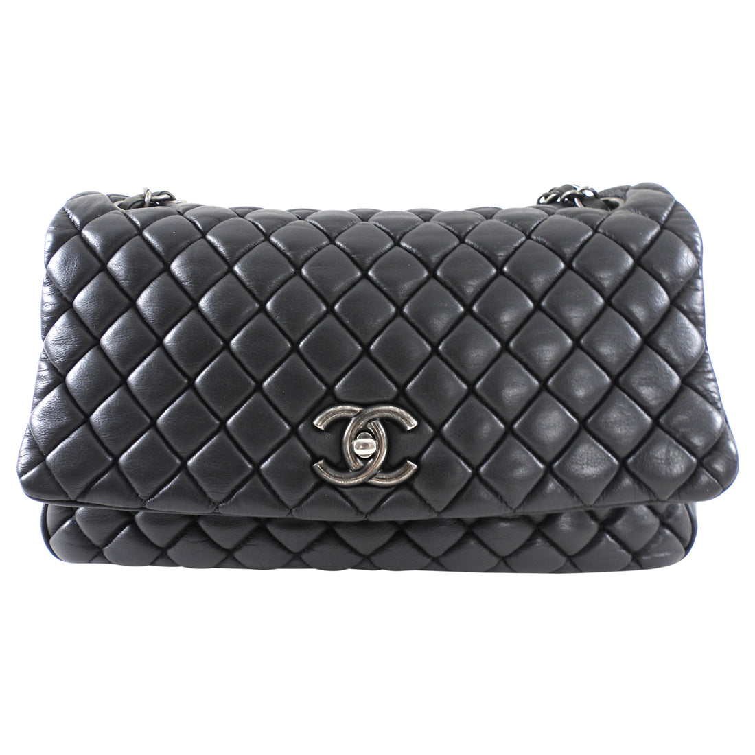 Chanel Black Leather New Bubble Quilt Flap Bag - RHW