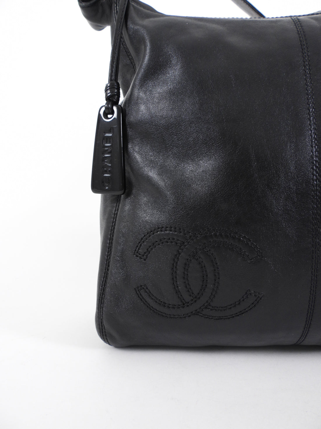Chanel Vintage 1997 Black Leather CC Small Hobo Shoulder Bag
