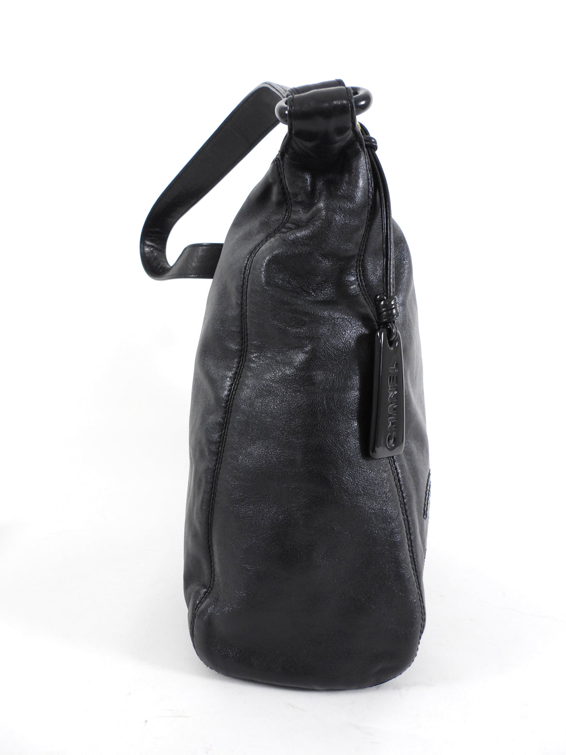 Chanel Vintage 1997 Black Leather CC Small Hobo Shoulder Bag
