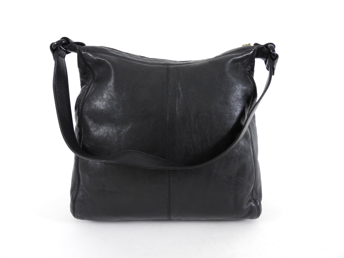 Chanel Vintage 1997 Black Leather CC Small Hobo Shoulder Bag