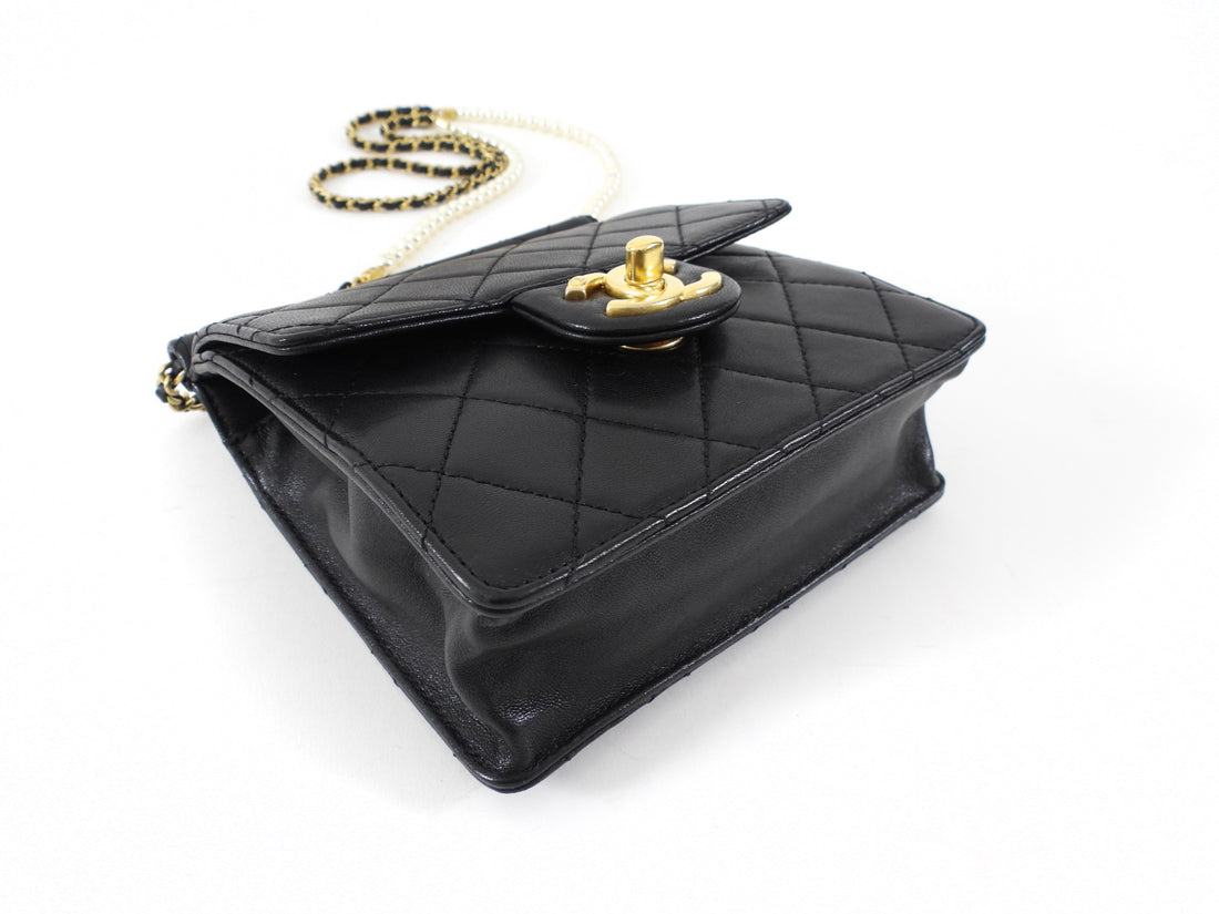 Chanel Black Quilted Leather Small Square Chic Pearls Flap Bag