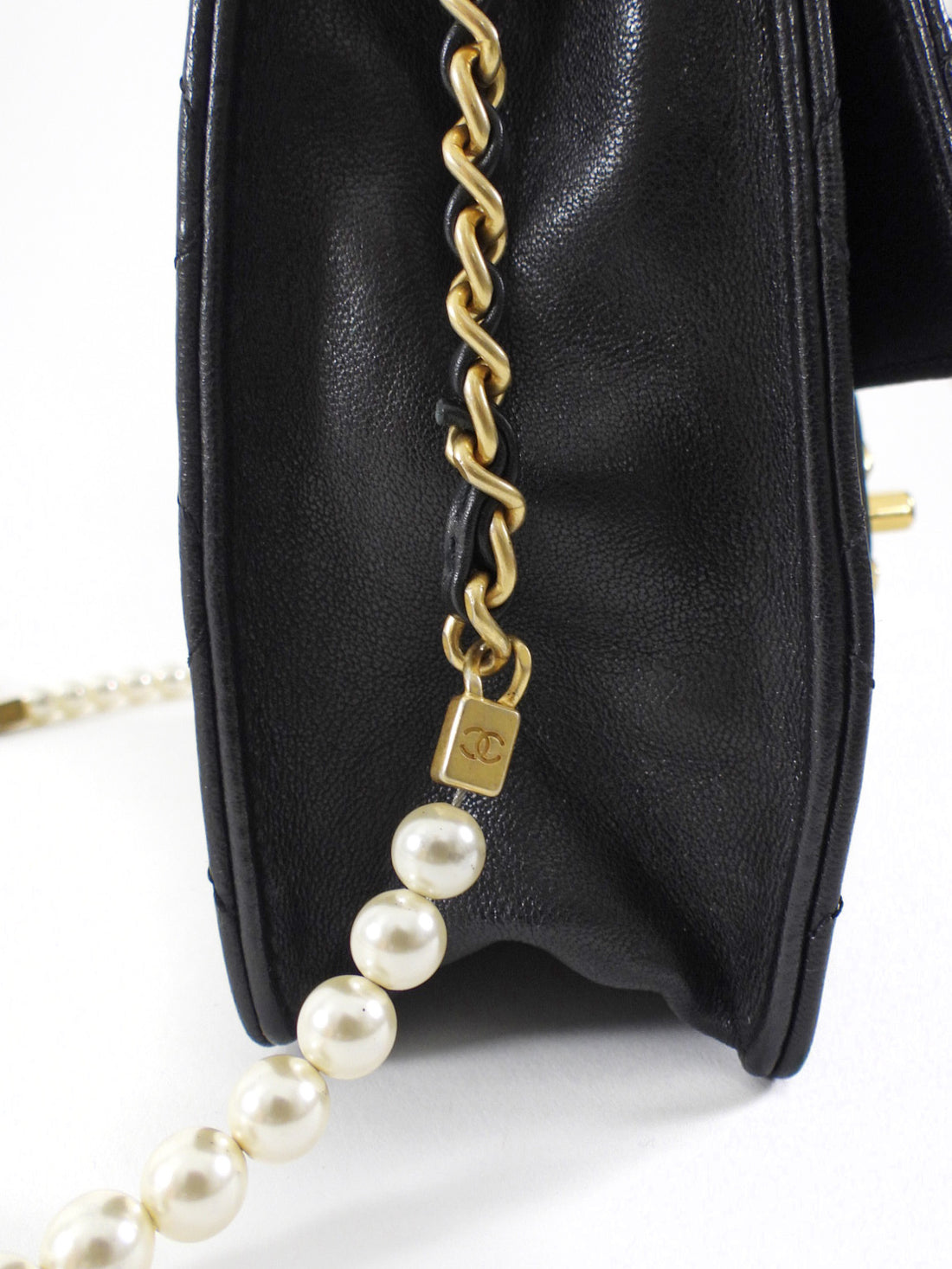 Chanel Black Quilted Leather Small Square Chic Pearls Flap Bag