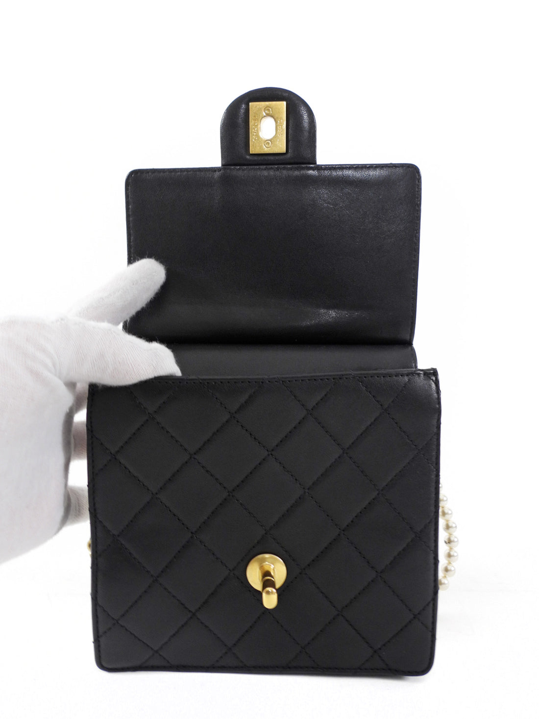 Chanel Black Quilted Leather Small Square Chic Pearls Flap Bag