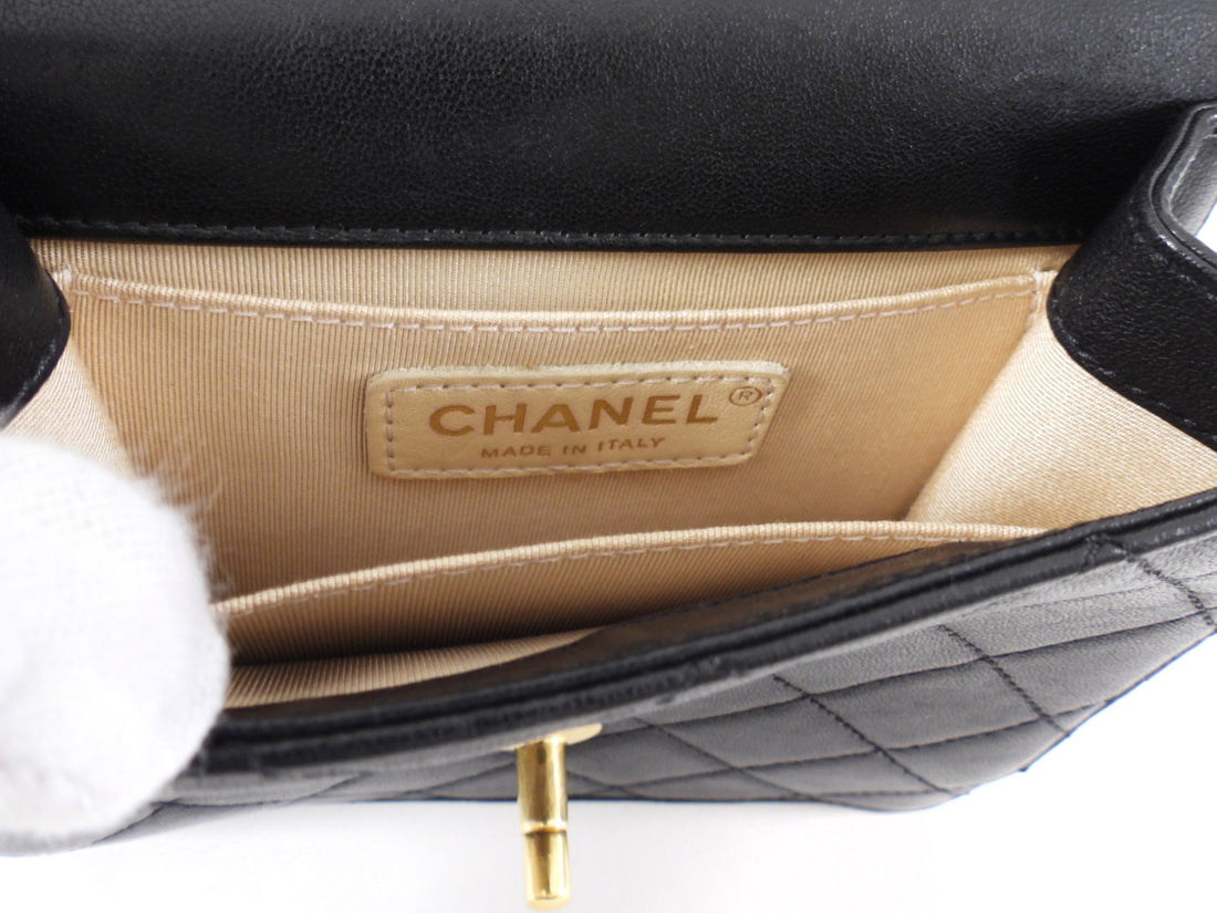 Chanel Black Quilted Leather Small Square Chic Pearls Flap Bag