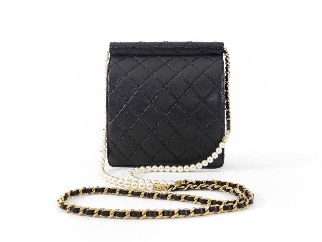 Chanel Black Quilted Leather Small Square Chic Pearls Flap Bag