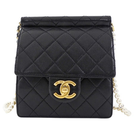 Chanel Black Quilted Leather Small Square Chic Pearls Flap Bag
