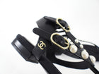 Chanel SS16 Black Grosgrain Faux Pearl Thong Flat Sandal - 37.5