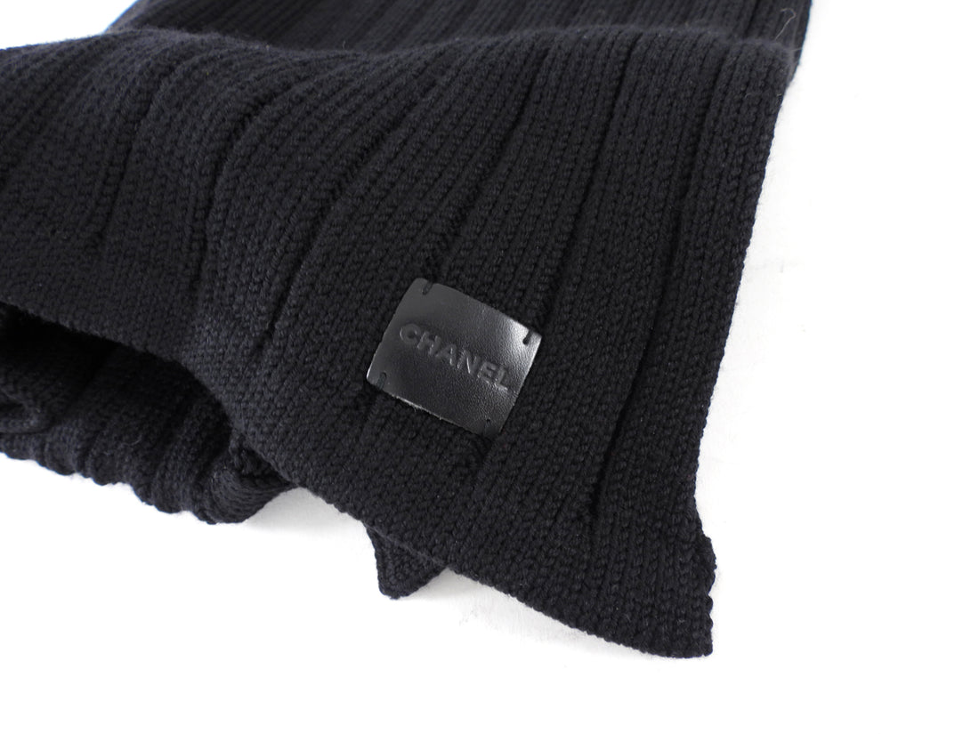 Chanel Sport Black Cotton Rib Knit Large Muffler Scarf
